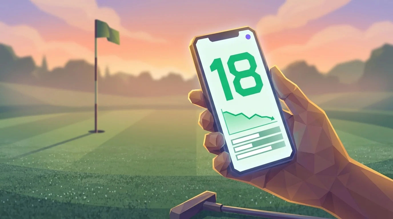 A phone showing the Woosh Putting Handicap at dawn on the practice green