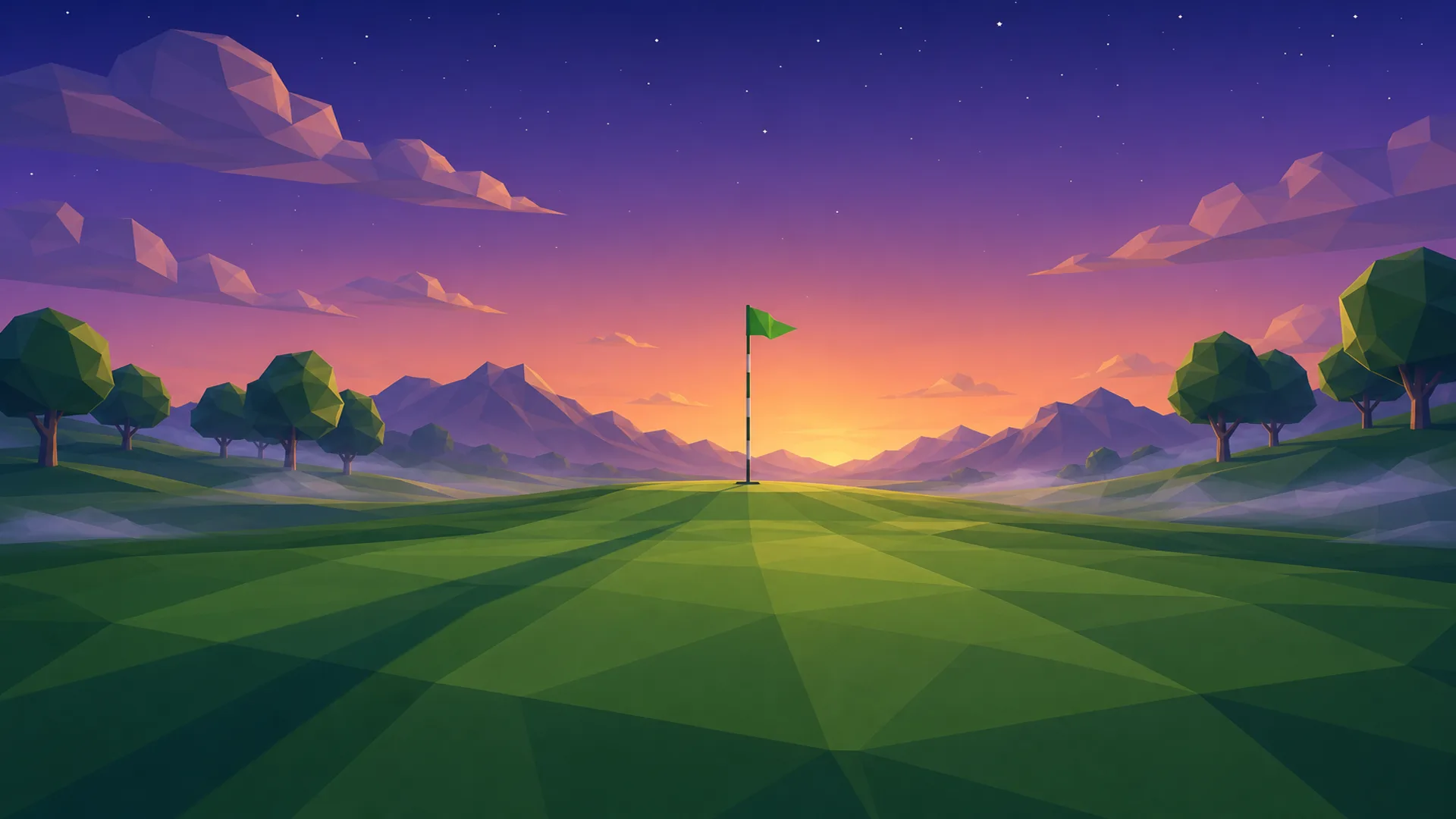 A putting green at twilight with soft evening light